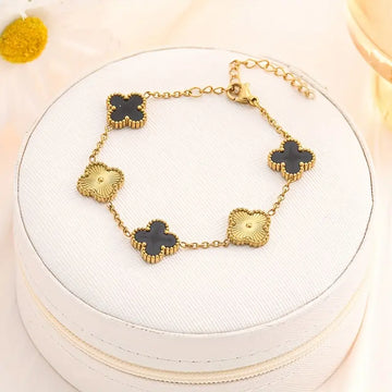 Black-Gold Four Leaf Bracelet