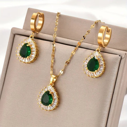 3 pcs Drop Emerald Set