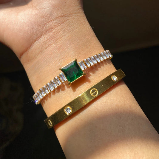 2pcs Set of Emerald Tennis Bracelet and Love Bangle