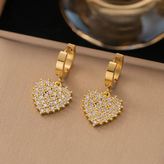 Full Zircon Heart Earrings