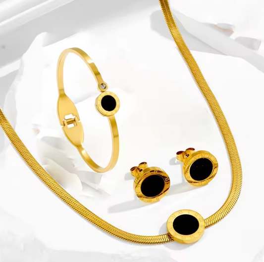 4 Pcs Snake Chain Black Roman Number Set