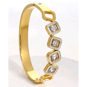 Stainless Steel Crystal Studded Handcuff Bangle