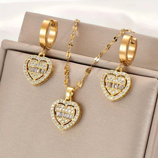 3Pcs Crystalline Heart Jewellery Set