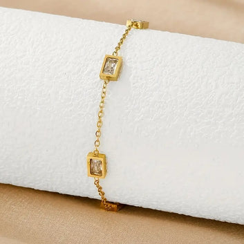 Stainless Steel Square Stone Chain Bracelet