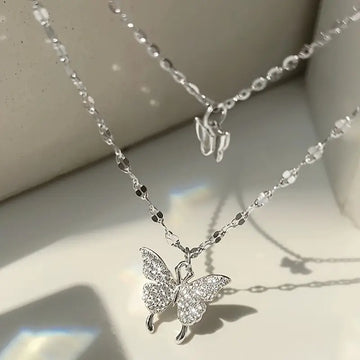 Double Layer Butterfly Necklace (Silver)