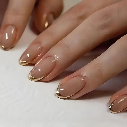 24pcs Golden French Press-On Nails