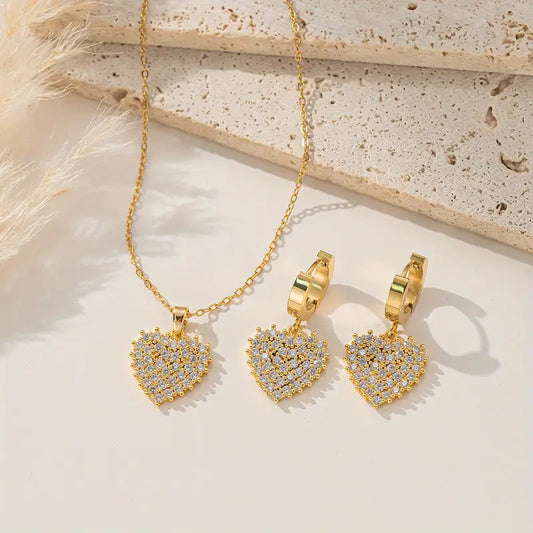 3pcs Full Zircon Heart Set