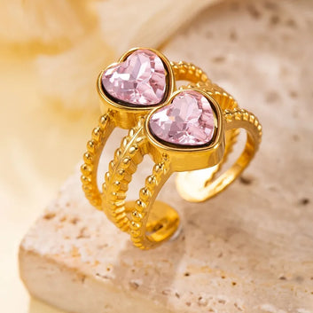 Double Heart Ring (Pink)