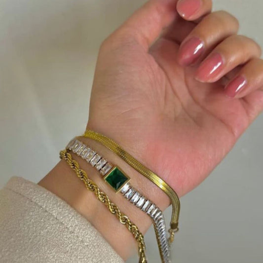 3 Pcs Rope, Emerald and Snake Bracelet Set
