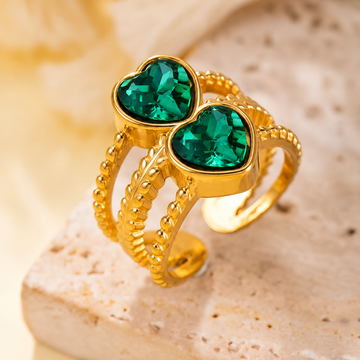 Double Heart Ring (Green)
