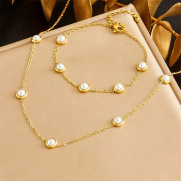 Pearl-Embellished Necklace and Bracelet Combo