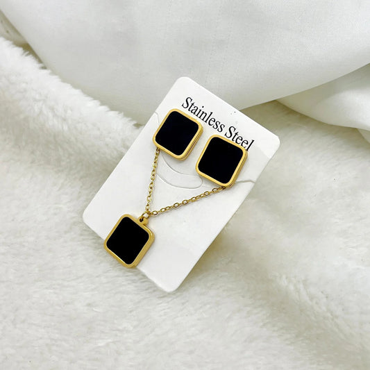 3Pcs Black Square Jewellery Set