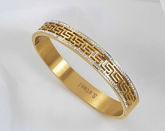 Wide Zig-Zag Stone Handcuff Bangle