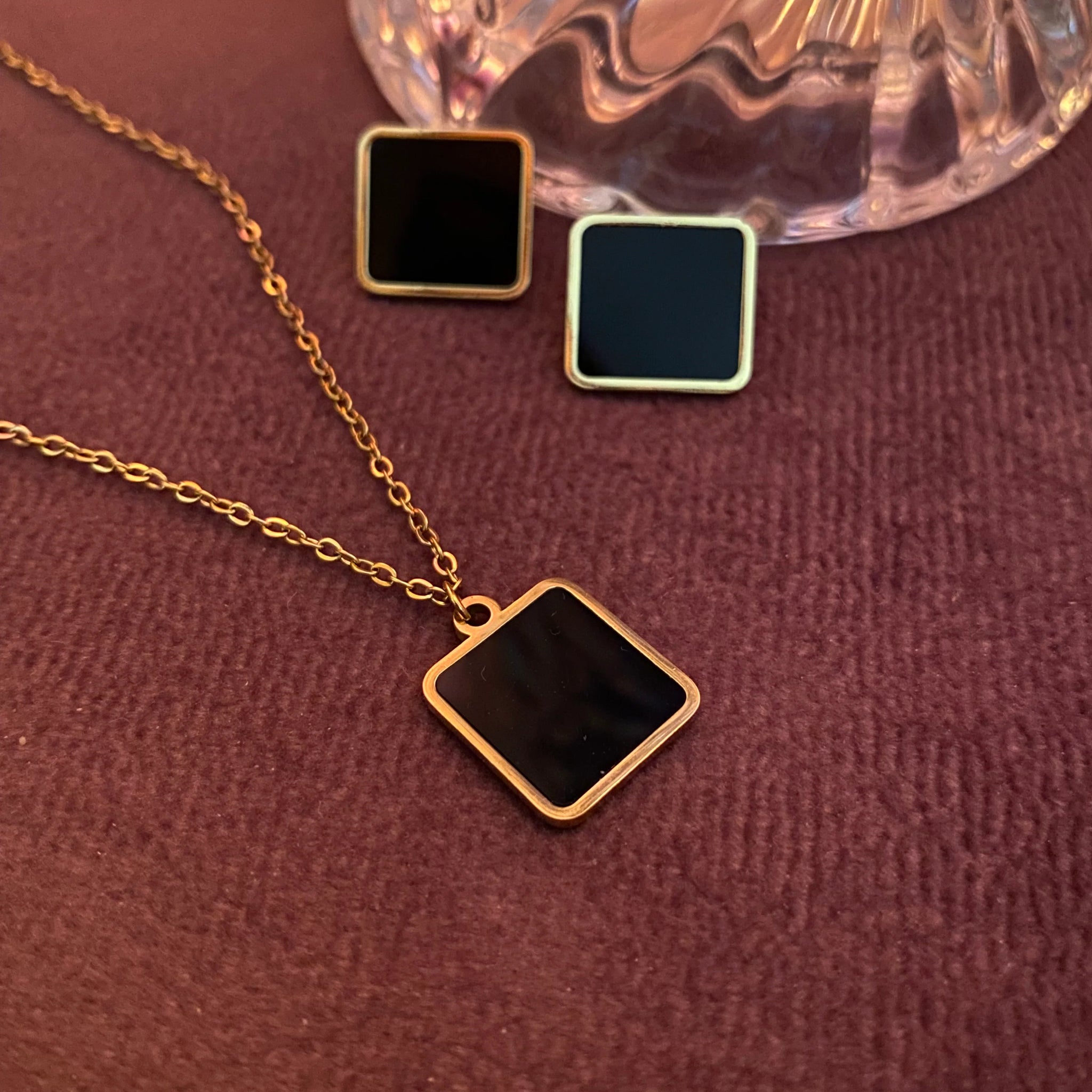 3Pcs Black Square Jewellery Set