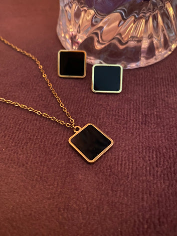 3Pcs Black Square Jewellery Set