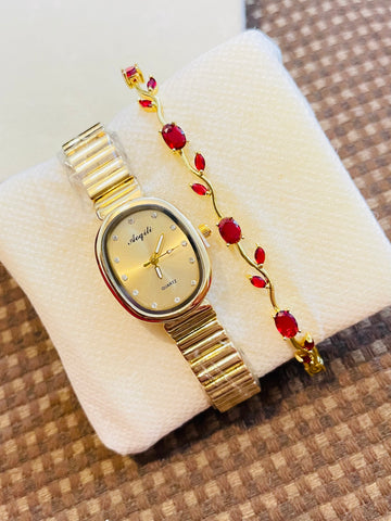 Set of Gold Watch and Tulip Bracelet