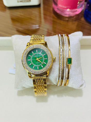 MZW117 Watch and Emerald Stone Bangle Duo