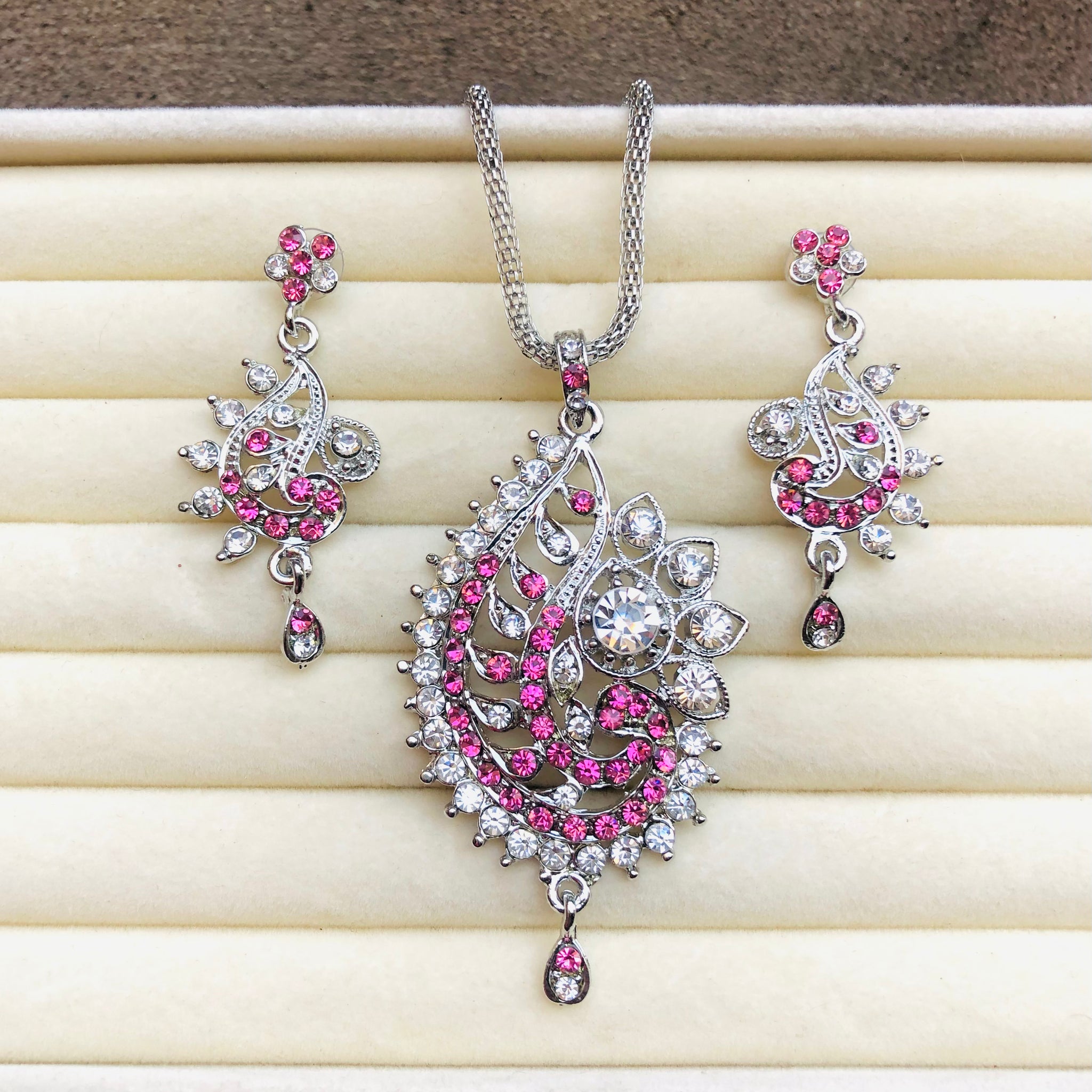 Pink and Silver Jewellery Set