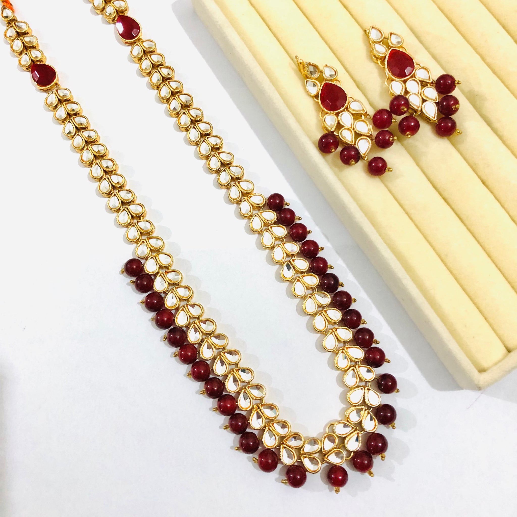 Kundan Maroon Mala Set
