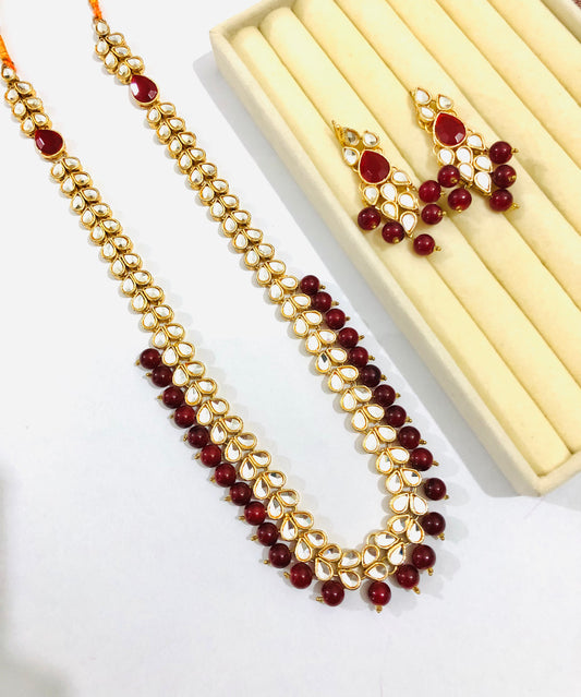 Kundan Maroon Mala Set