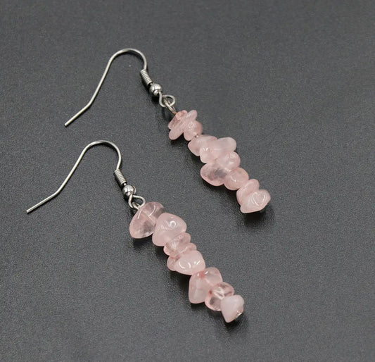 Rose Quartz Chip Stone Earrings