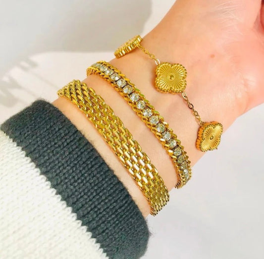 Bella, Mesh, Golden Clover Bracelet Stack