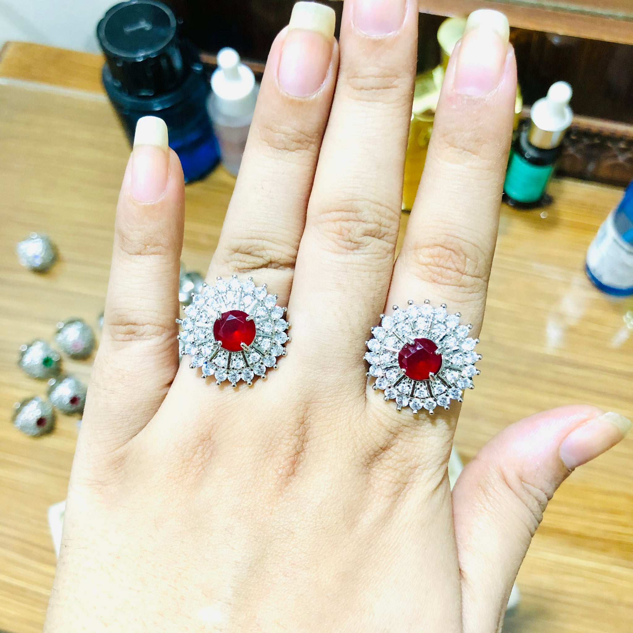 Maroon Stone Zircon Ring