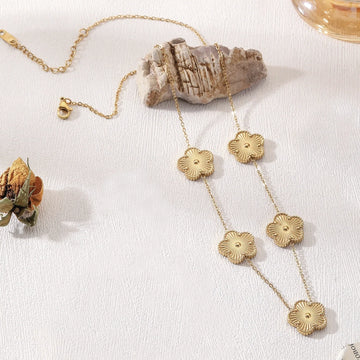 Gold Five Leaf Necklace