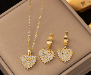 3pcs Full Zircon Heart Set