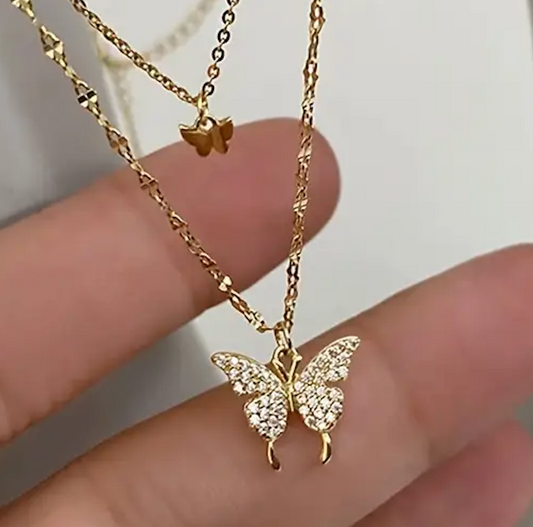 Double Layer Butterfly Necklace (Golden)