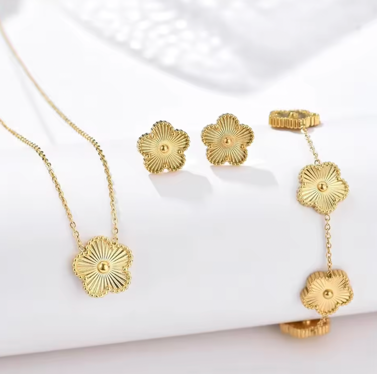 4pcs Five Leaf Jewellery Set