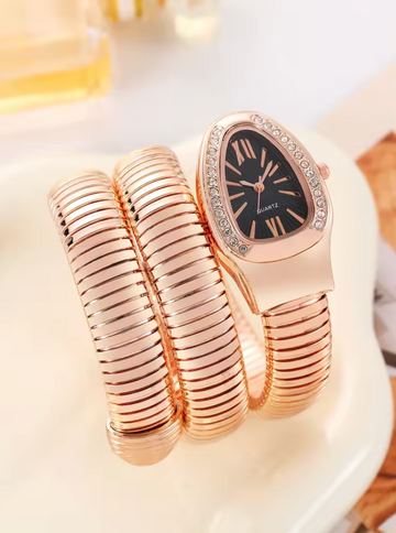 Snake Watch Rose Gold - Black Dial