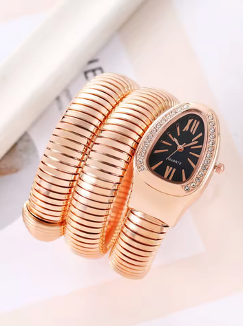 Snake Watch Rose Gold - Black Dial