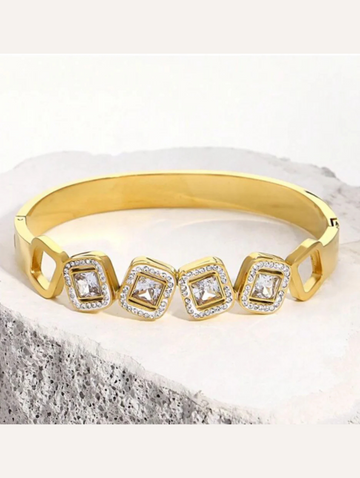 Stainless Steel Crystal Studded Handcuff Bangle