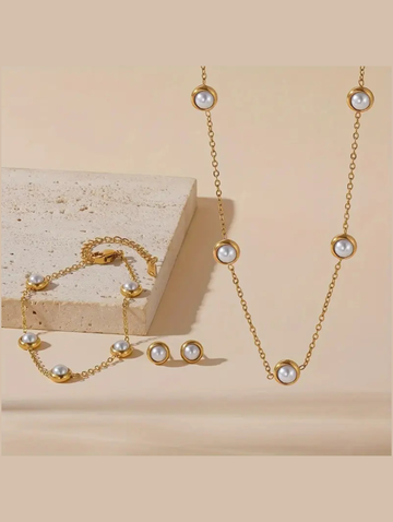 4pcs Pearl-Embellished Jewellery Set
