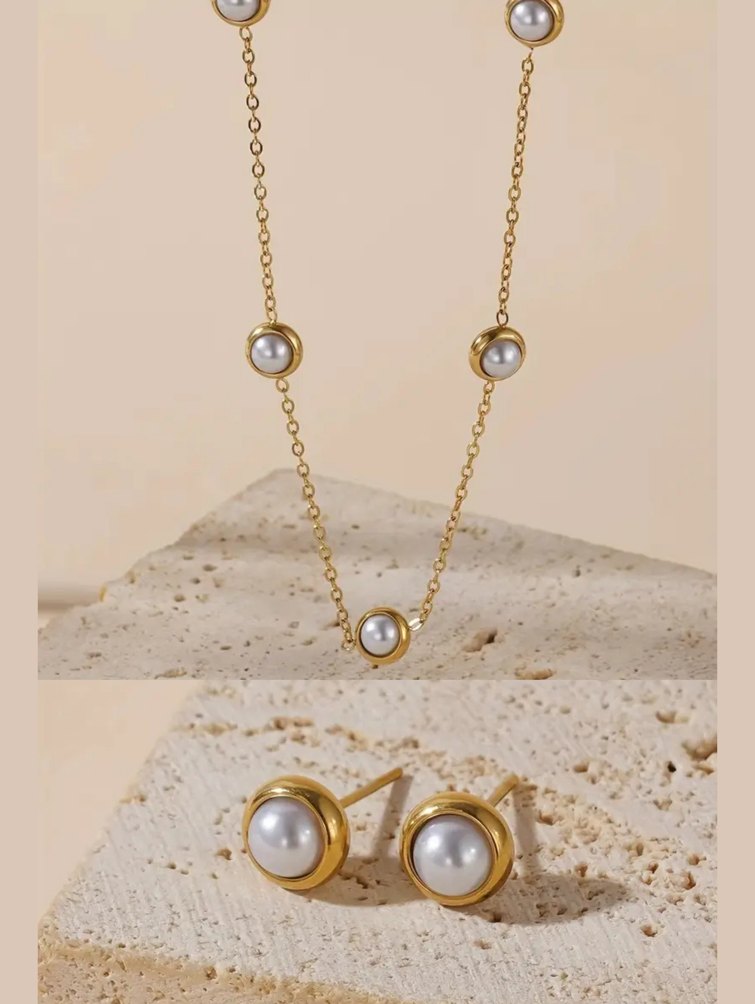 3pcs Pearl-Embellished Jewellery Set