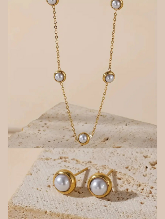 3pcs Pearl-Embellished Jewellery Set