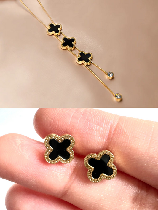 3 Clover Necklace and Earstuds Set