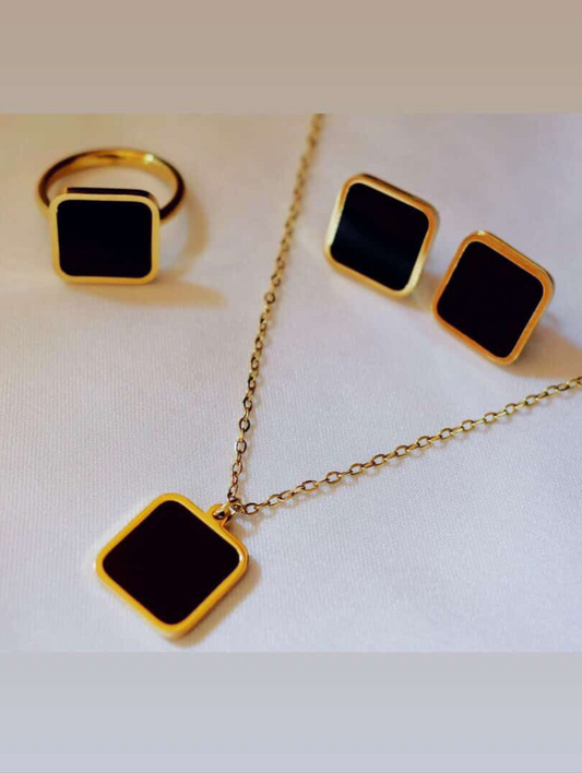 4Pcs Black Square Jewellery Set