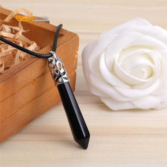 Black Agate Pointed Stone Necklace