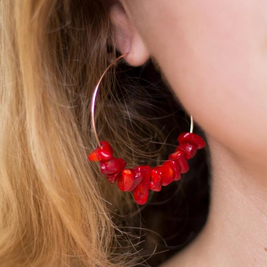 Coral Chip Stone Ear Hoops