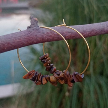 Tiger Eye Chip Stone Ear Hoops