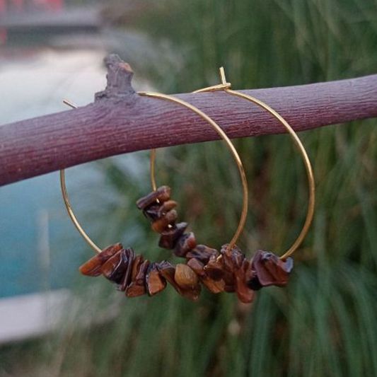 Tiger Eye Chip Stone Ear Hoops