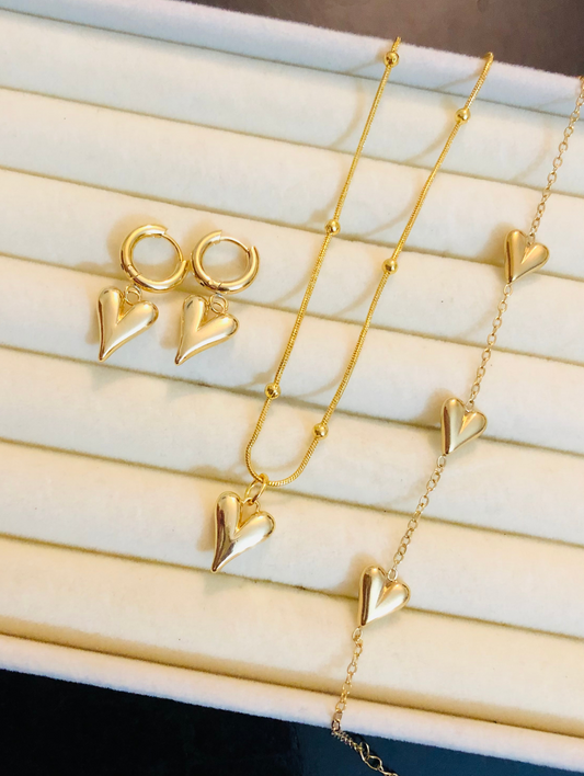 4 Pcs Solid Heart Jewellery Set