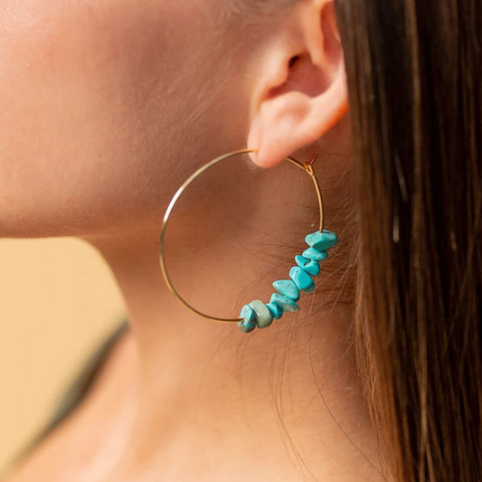 Turquoise Chip Stone Ear Hoops