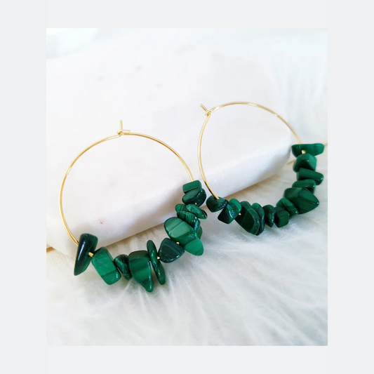 Malachite Chip Stone Ear Hoops