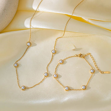 Pearl-Embellished Necklace and Bracelet Combo