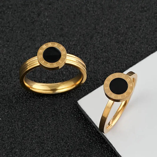 Pair of Black Roman Number Couple Rings