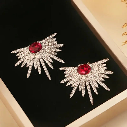 Red Stone Wing Earrings