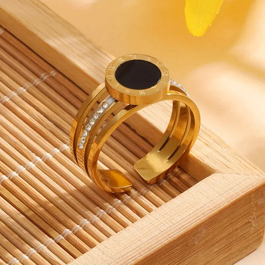 Black Roman Number Adjustable Ring